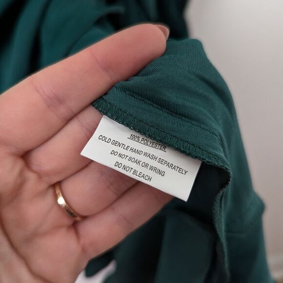 Hello Molly dark emerald green satin long sleeve faux wrap open back mini dress - Picture 5 of 7